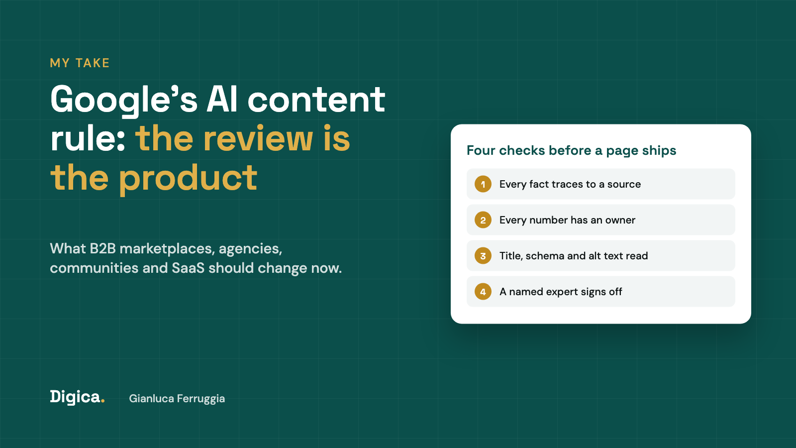 Google's AI content rule and the four checks every B2B page should pass before it ships