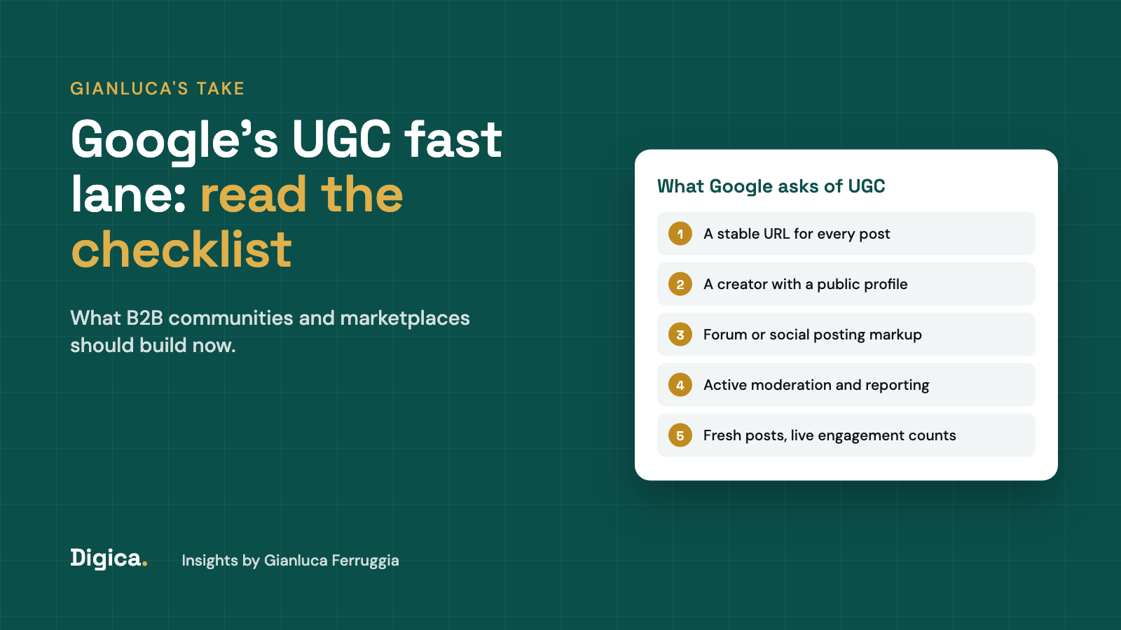 Google Search Central page on the UGC Fresh Data Program with the creator profile requirement highlighted
