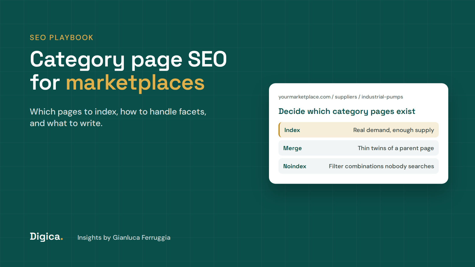 A B2B marketplace category page with filters, a supplier grid and a short data summary at the top, with the title category page SEO for marketplaces